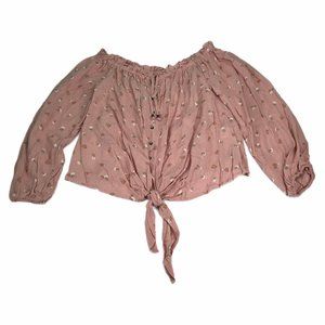 Junior Womens Size Small Top Pink Floral Blouse Boho Peasant Hippie Sheer NWT